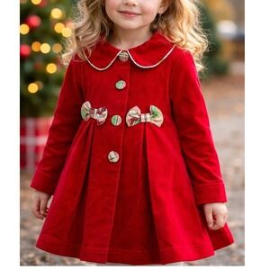 Blueberry Boulevard Girls Red Velvet Holiday Coat Dress Size 5T EUC
